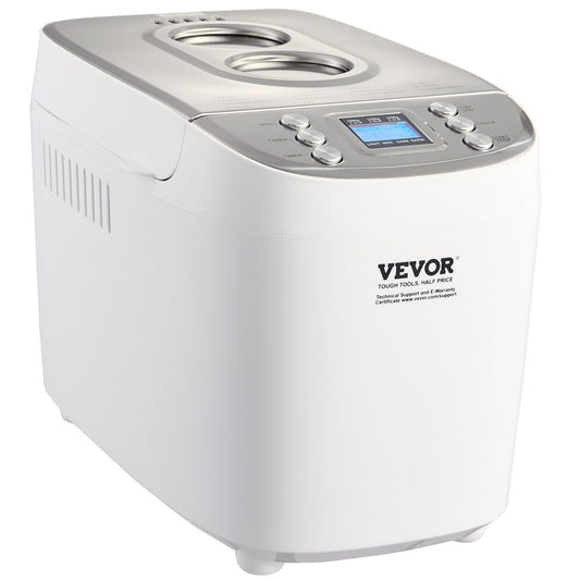 VEVOR Bread Maker, 15-in-1 3LB Dough Machine, Nonstick Ceramic Pan Automatic Breadmaker with Gluten Free Setting, Whole Wheat Bread Making, Digital, Programmable, 3 Loaf Sizes, 3 Crust Colors, White